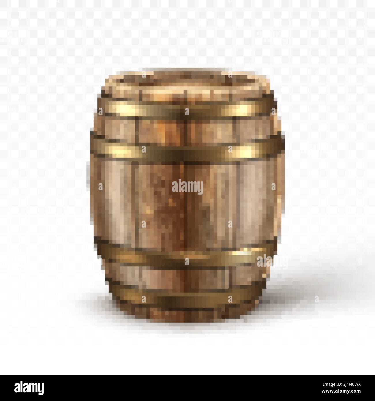 Wooden barrel for wine or beer. Cask from oak wood with copper or iron