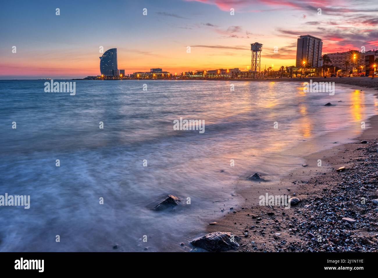 Barceloneta beach in Barcelona, Spain, after a beautiful sunset Stock ...