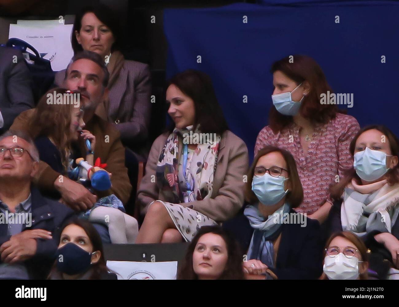 Jean Dujardin , Nathalie Péchalat and Roxana Maracineanu During the ISU