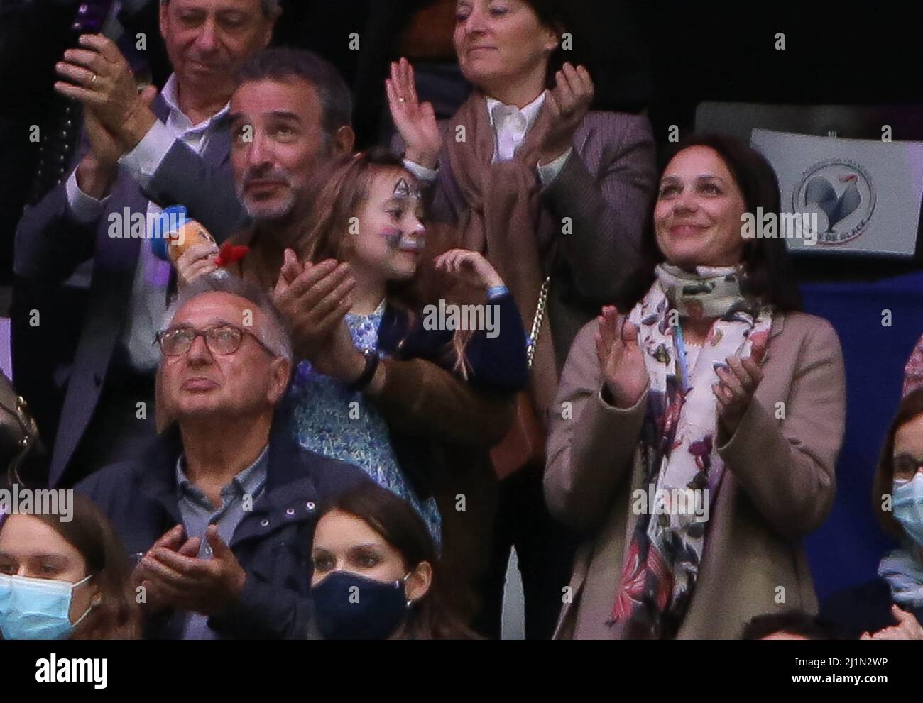 Jean Dujardin and Nathalie Péchalat during the ISU World Figure Skating