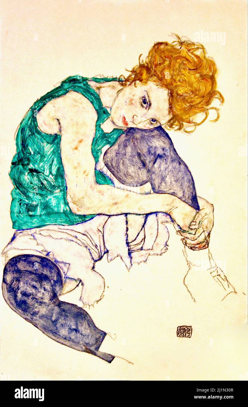 Egon Schiele - Seated Woman with Legs Drawn Up - Adele Herms - 1917 Stock Photo