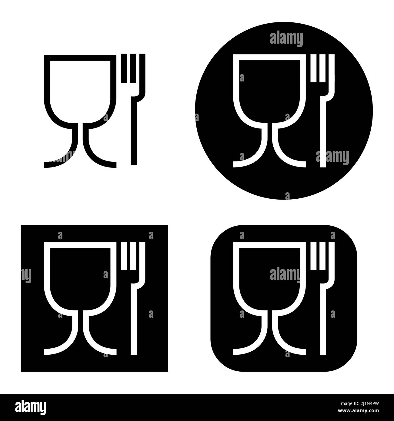 Set of Food safe symbol. The international icon for food safe material, wine glass and a fork symbol . Stock Vector