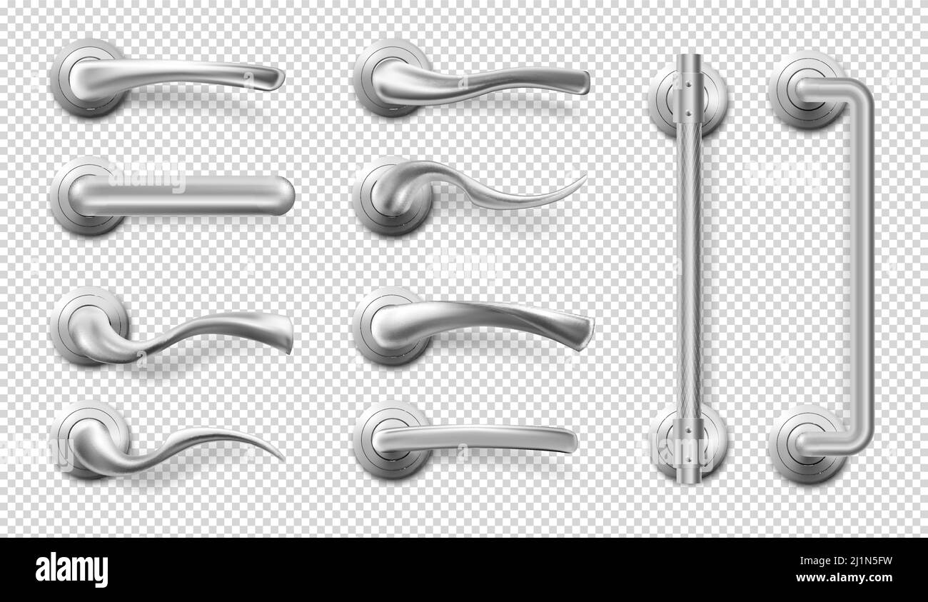Metal door handles for room interior in office or home. Vector