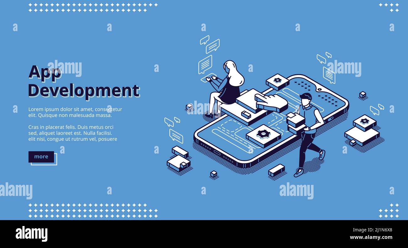 Mobile app development isometric landing page. User experience, ui ux ...