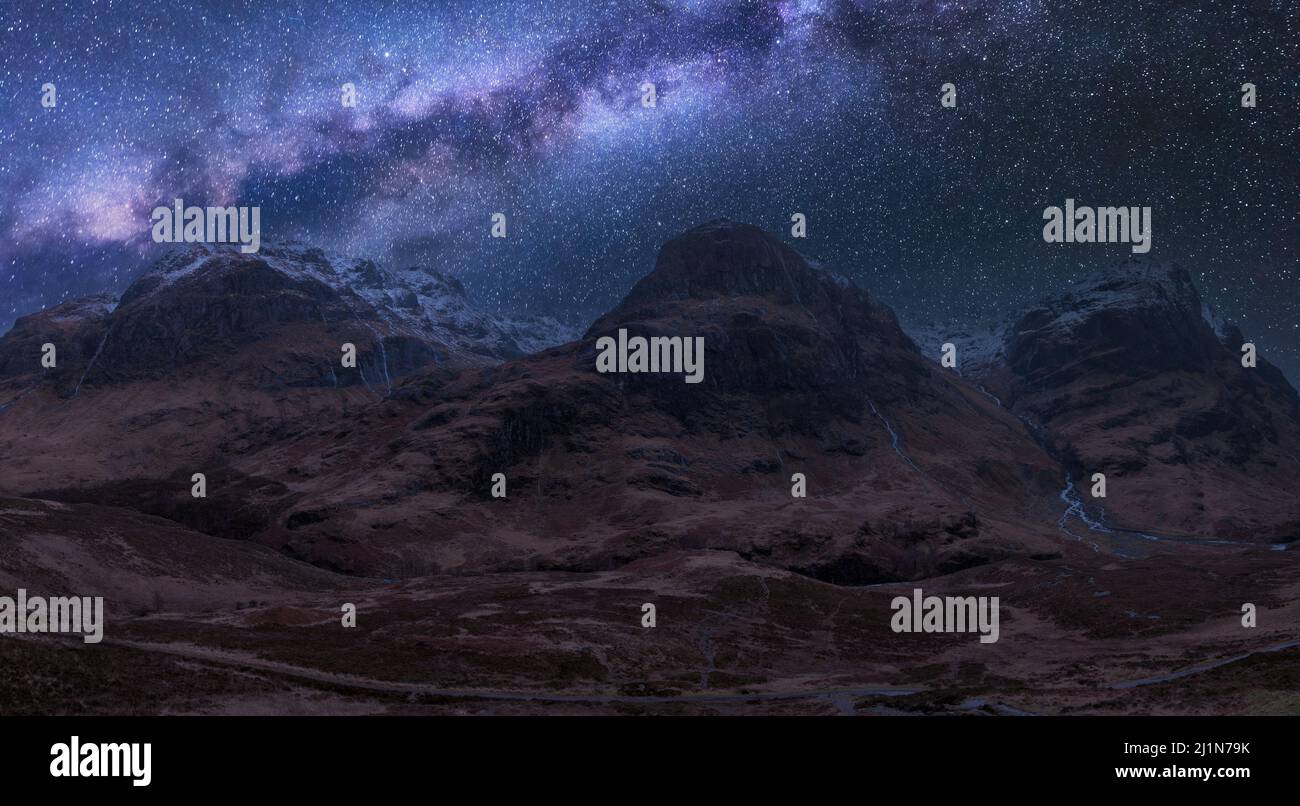 Stunning vibrant Milky Way composite image over landscape of Three ...