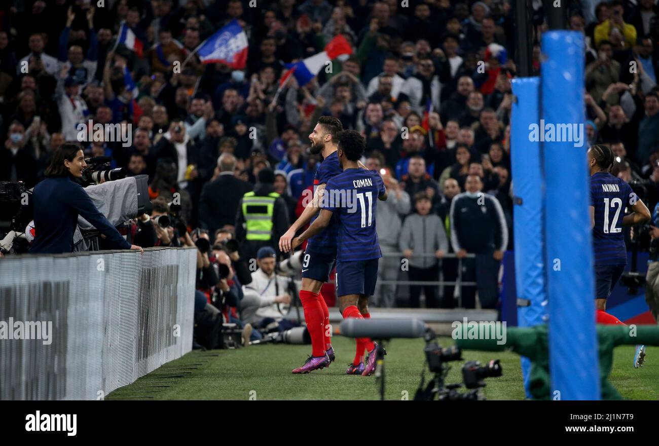 Olivier Giroud of France celebrates his goal during the International