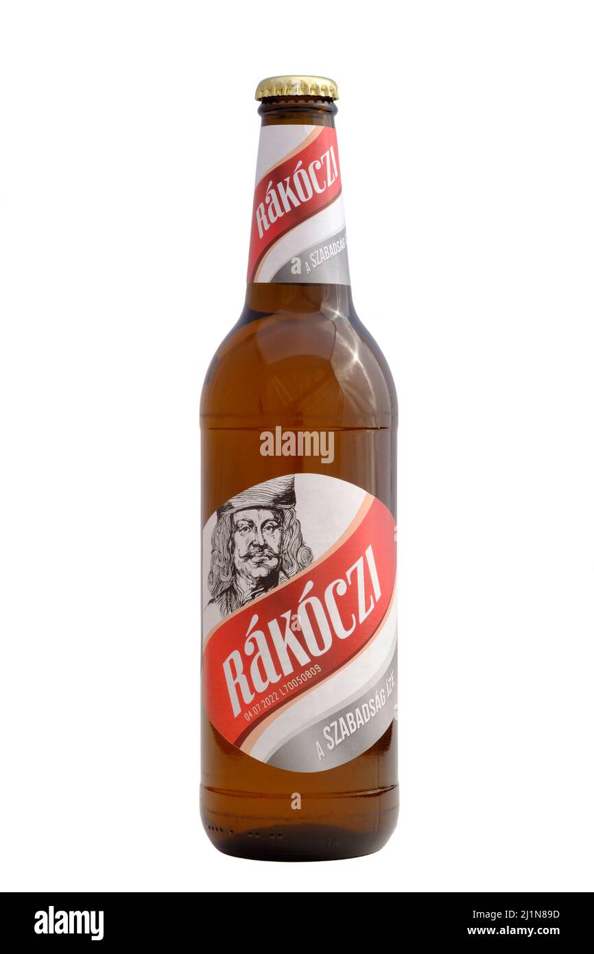 bottle of rakoczi lager cut out on white background Stock Photo