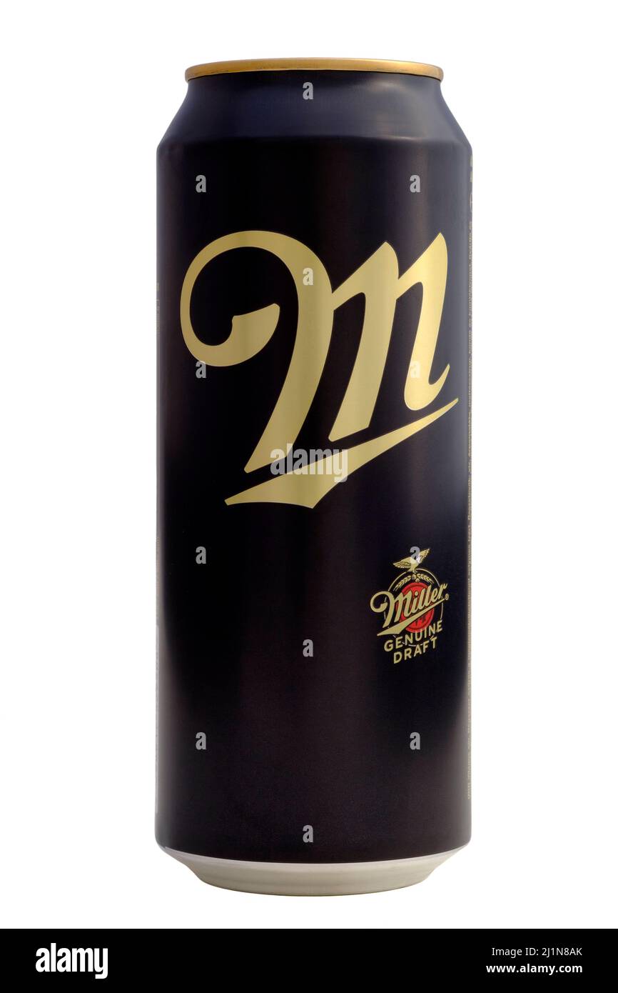 can of miller genuine draught lager cut out against white background Stock Photo