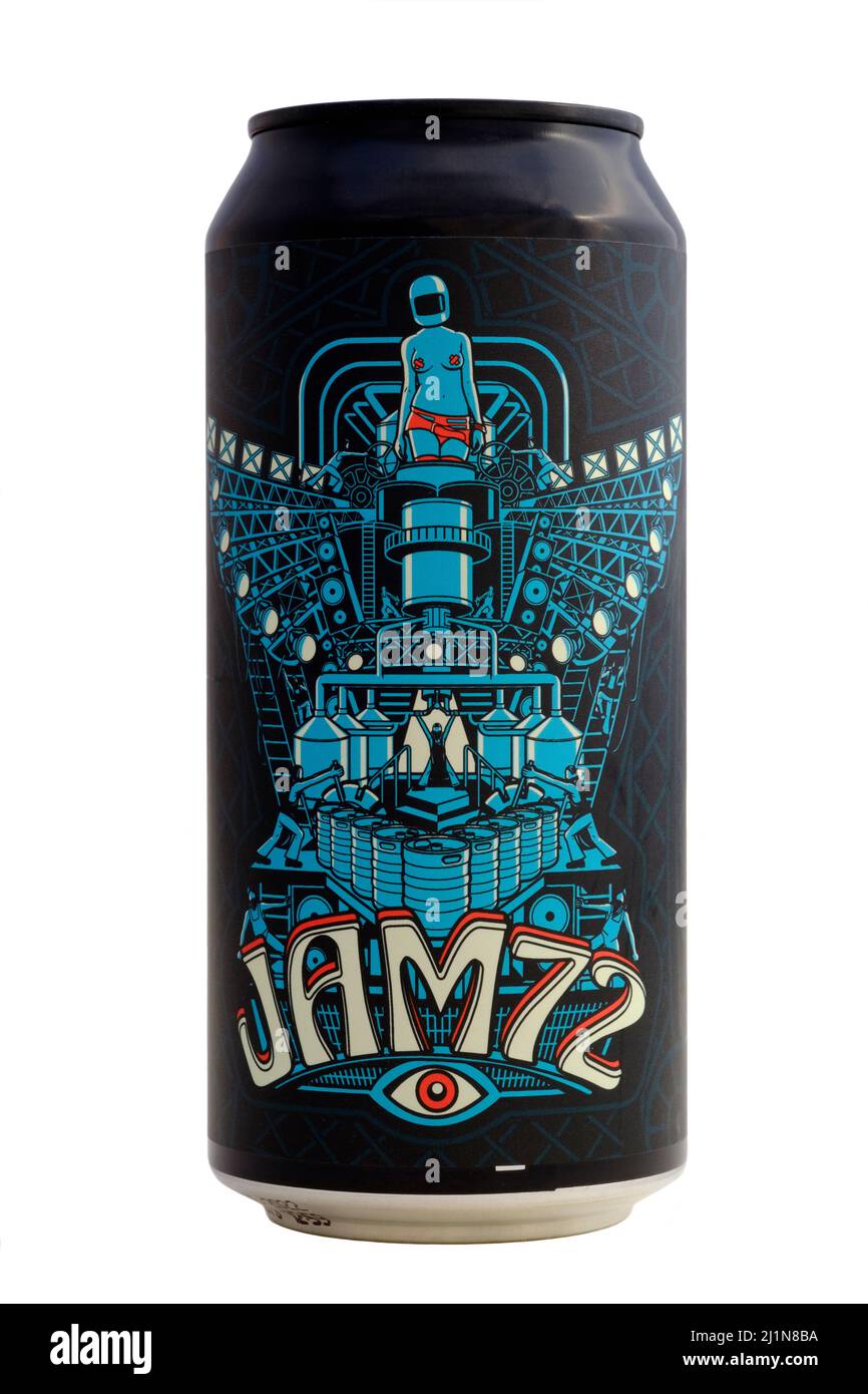 can of mad scientist jam 72 ipa cut out on white background Stock Photo