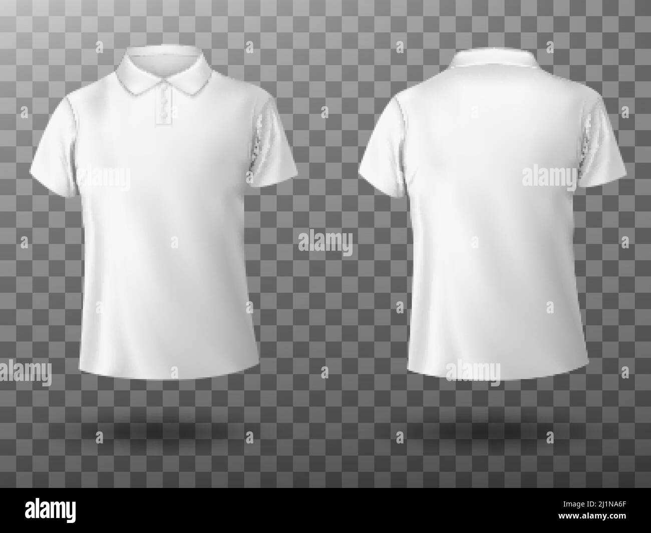 Men white polo shirt front and back view. Vector realistic mockup of male blank t-shirt with collar and short sleeves, sport or casual apparel isolate Stock Vector