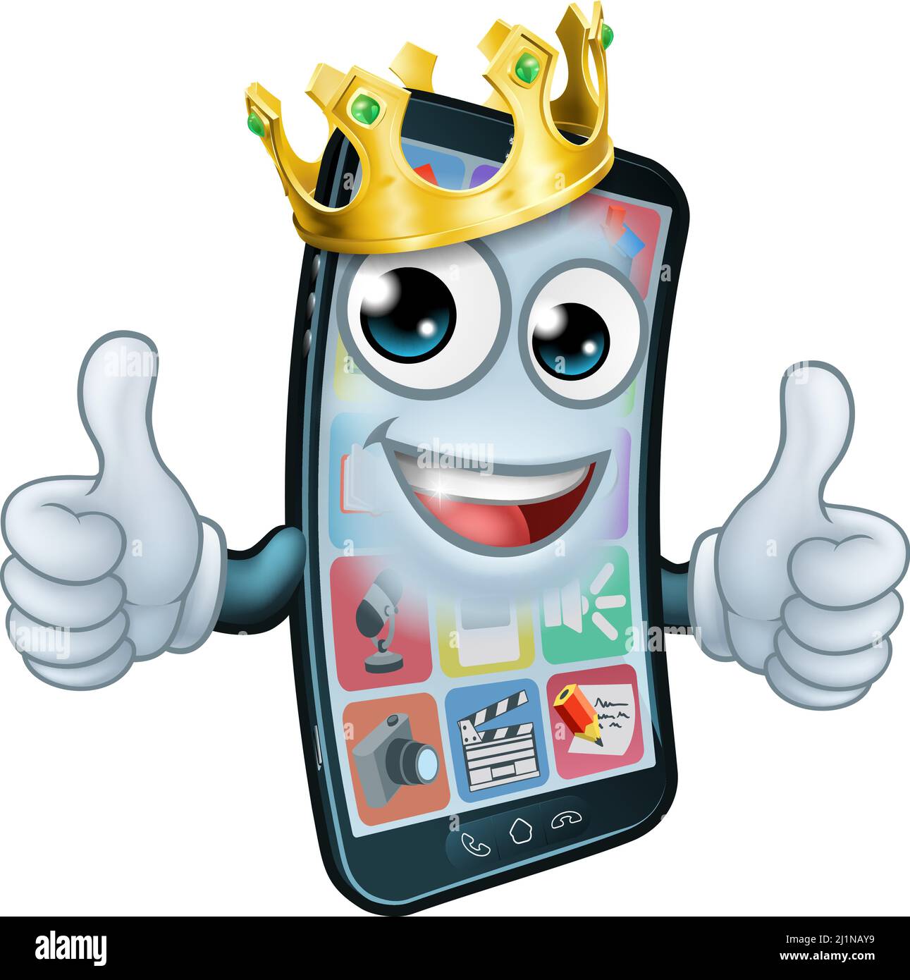 Mobile Phone King Crown Thumbs Up Cartoon Mascot Stock Vector