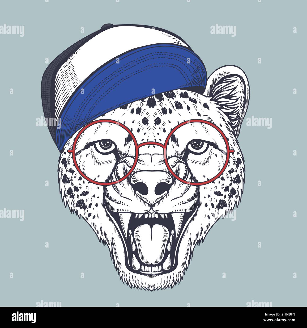 Cheetah Hand drawn wearing a red glasses and hat Stock Vector Image ...