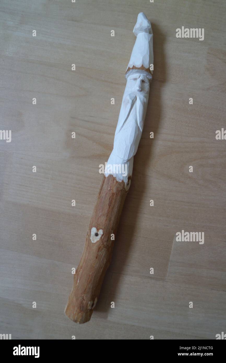 magic wand of sorcerer, wood carving Stock Photo