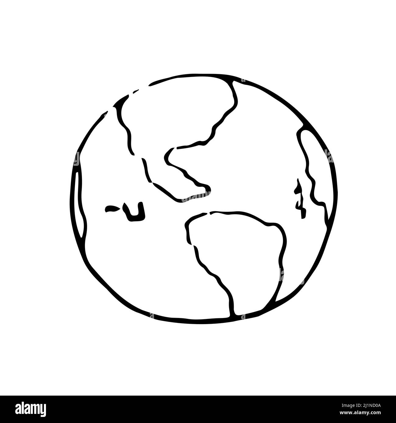 Vector line drawing of circle world map. Globe earth icon silhouette