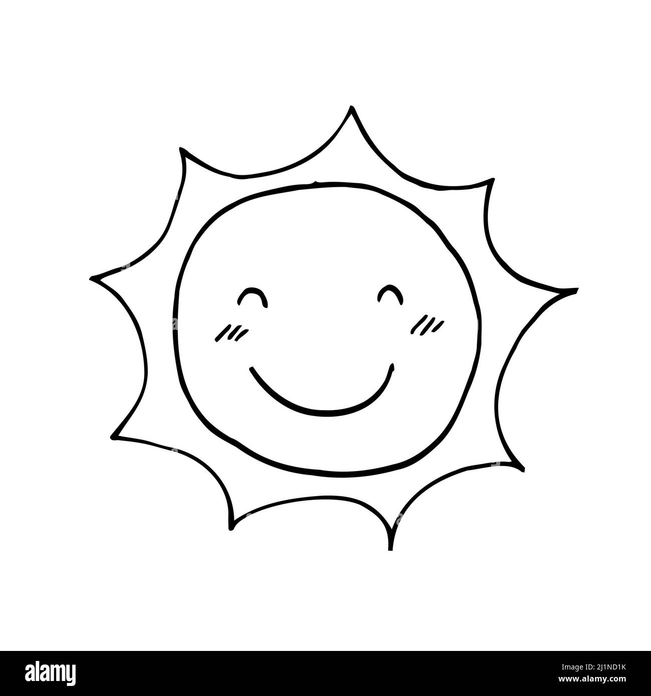 Happy sun smile line art icon. Smiley with closed eyes thin line illustration. Good mood. Emoticon contour symbol. Summertime. Vector isolated outline Stock Vector