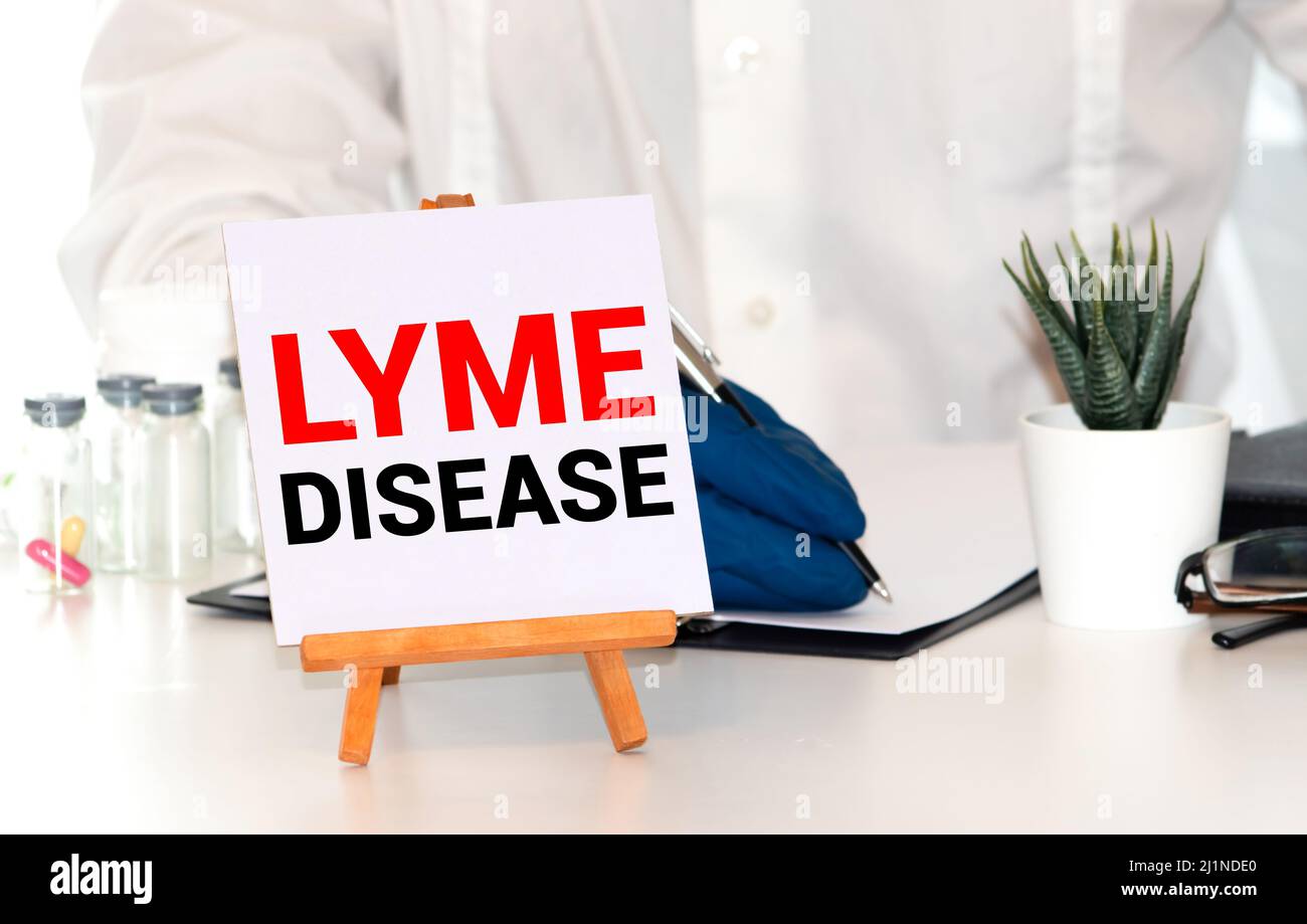 Lyme Disease doctor holding chalkboard with text Stock Photo Alamy