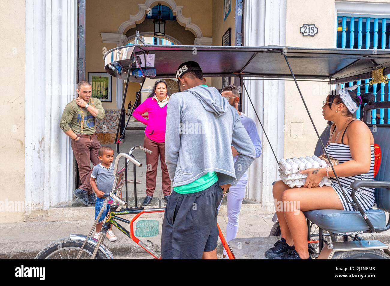 Cuban people city life, woman chicken eggs, Old Havana, Cuba, 2017 ...