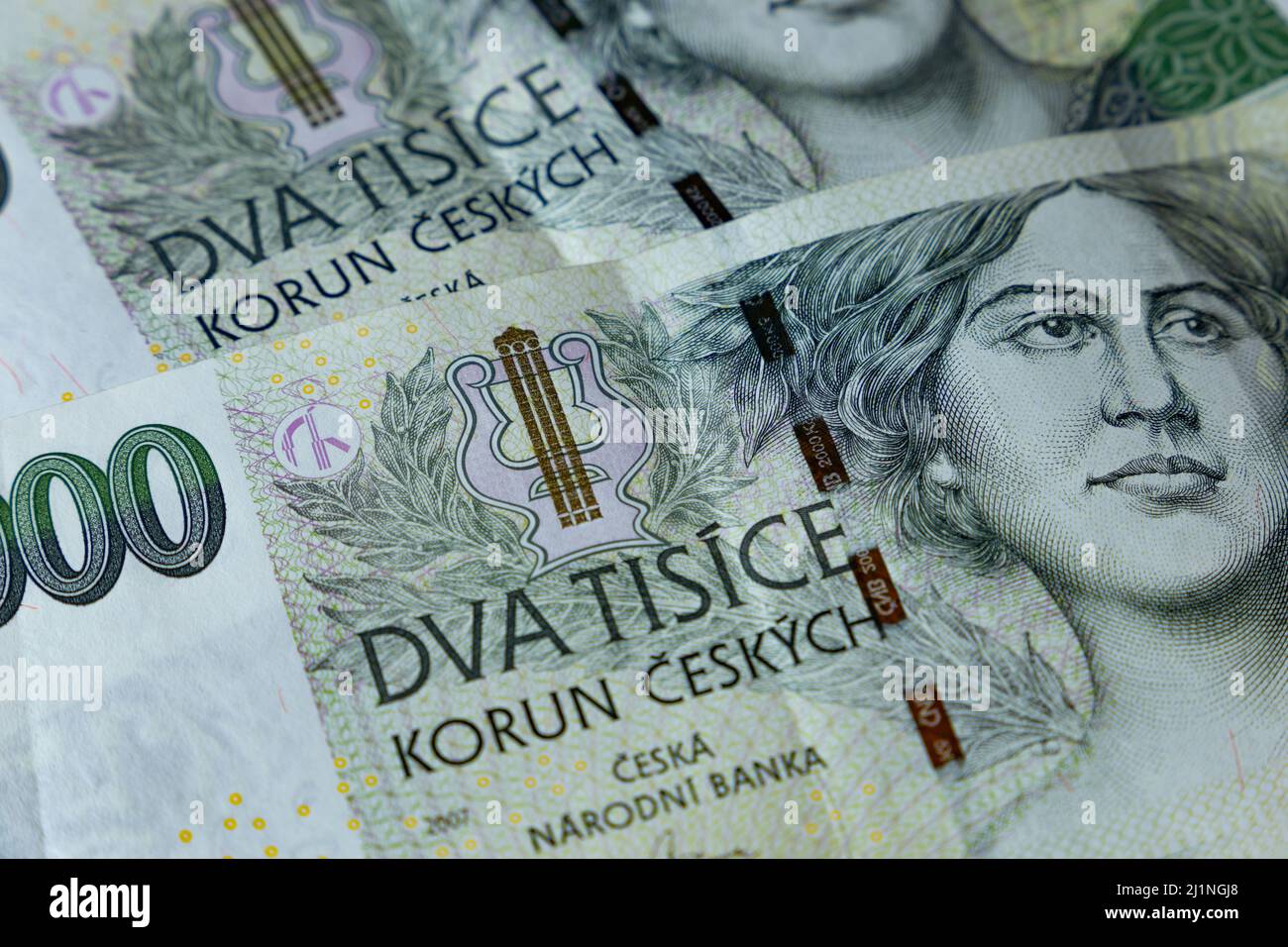 2000 Czech Koruna - CZK - the Czech banknotes. Stock Photo
