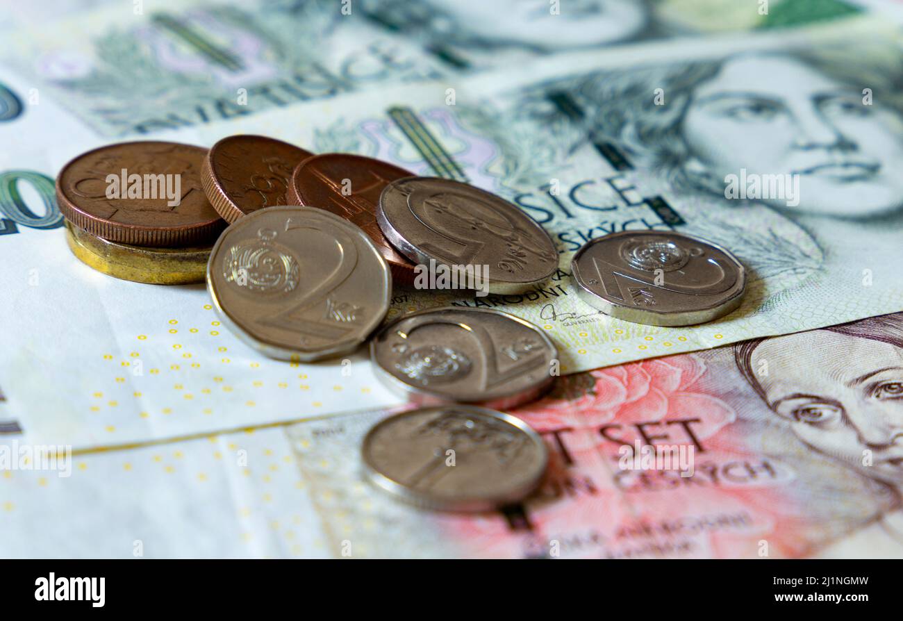 Czech banknotes and coins - Ceska Koruna Stock Photo - Alamy