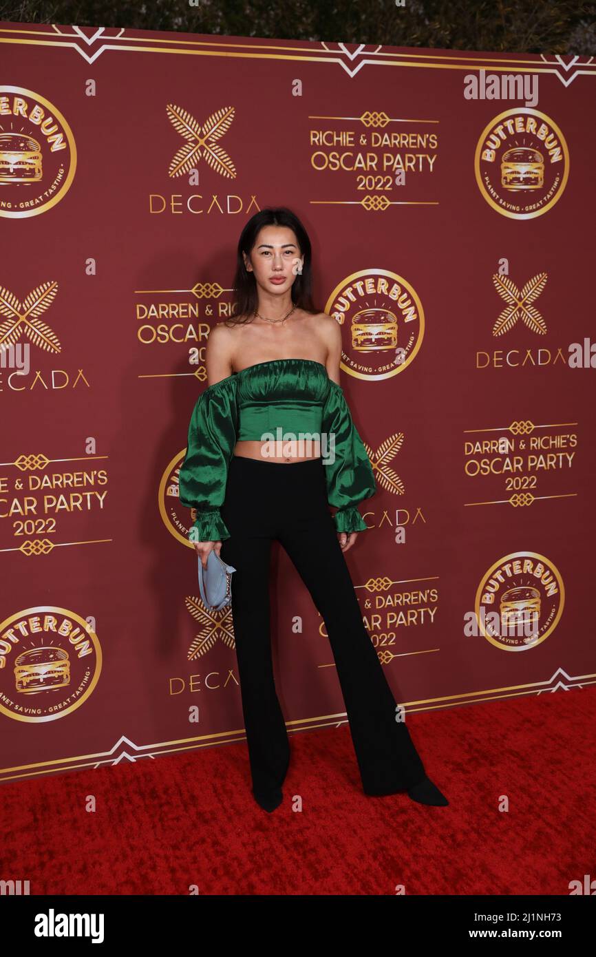 Leah Jiang arrives at Darren Dzienciol and Richie Akiva’s Oscar Party