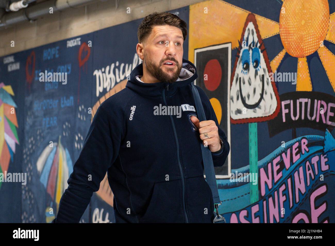 Gareth Widdop #6 of Warrington Wolves arrives at The Halliwell Jones Stadium in ,  on 3/27/2022. (Photo by Craig Thomas/News Images/Sipa USA) Stock Photo
