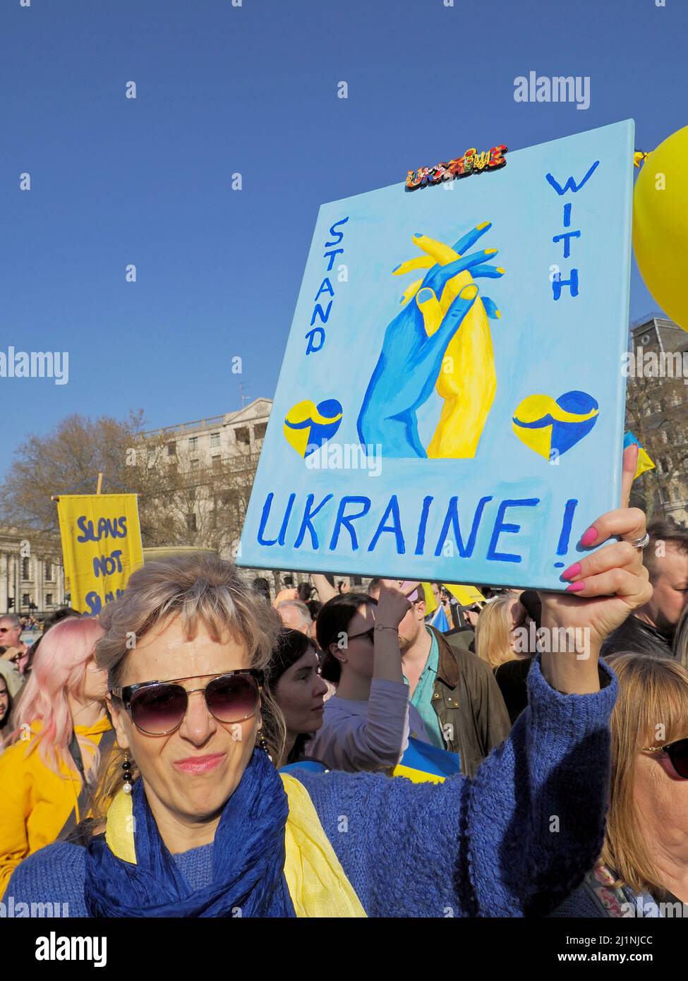 London,UK. 26th Mar 2022. A great march of solidarity with UKRAINE in LONDON.  Mayor of London Sadiq Khan leading the March The 31st day of Russia's invasion of Ukraine. 'The future of Ukraine should not be decided by Putin, but by the people of Ukraine themselves.' #StandWithUkraine #SaveUkraine  Credit: Marcin Libera/Alamy Live News Stock Photo