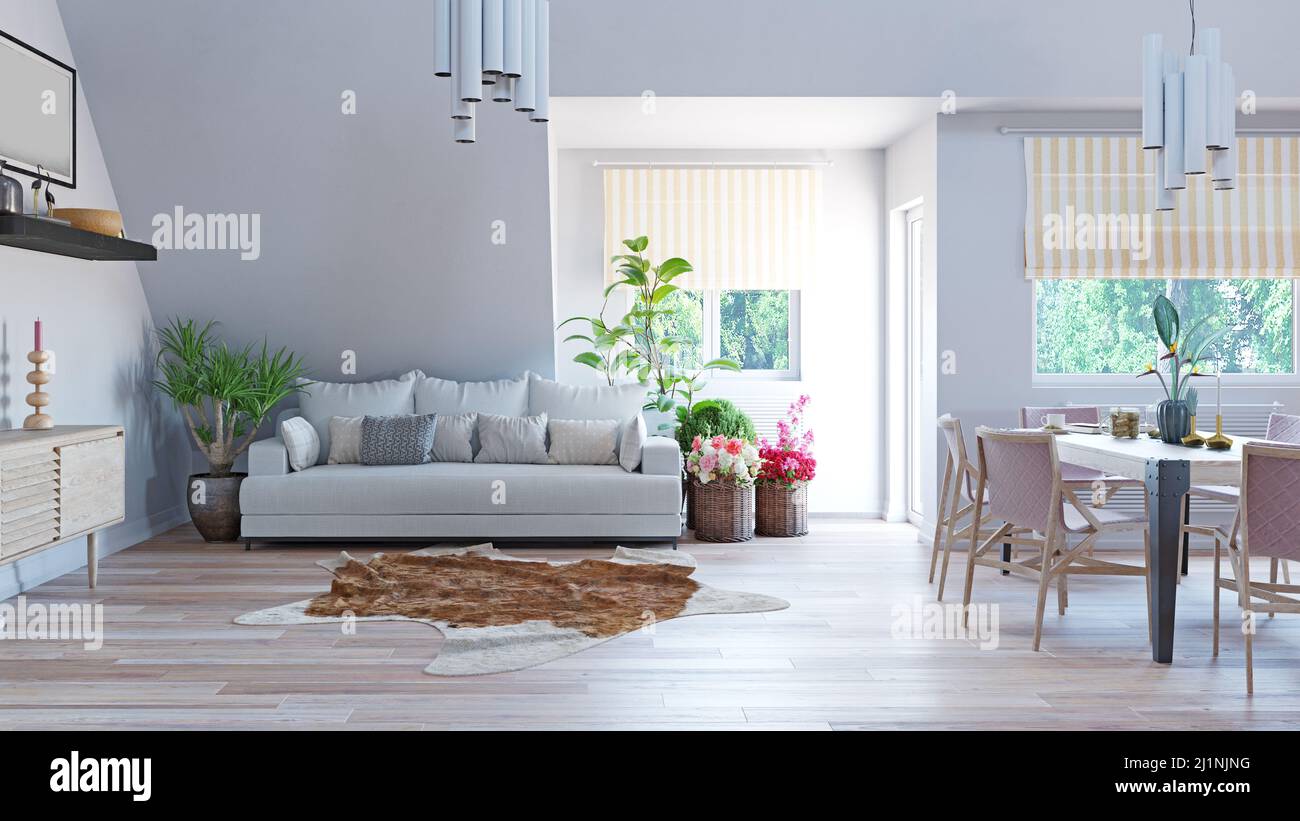 modern living interior. 3d rendering concept design Stock Photo - Alamy