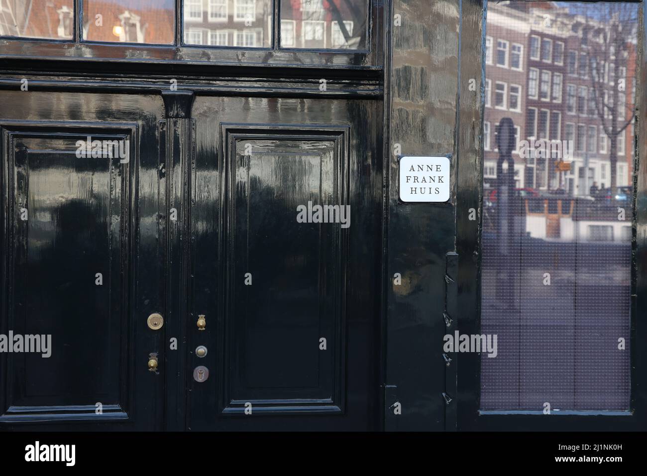 Front door of Anne Frank House in Amsterdam, Netherlands Stock Photo