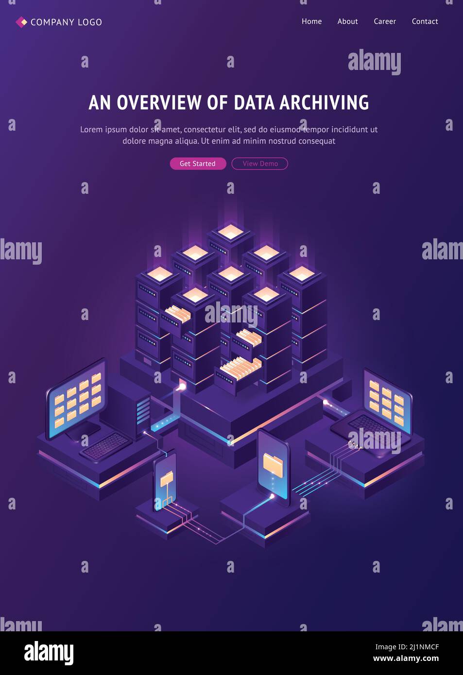 Archive with folders in and computers. Overview of data