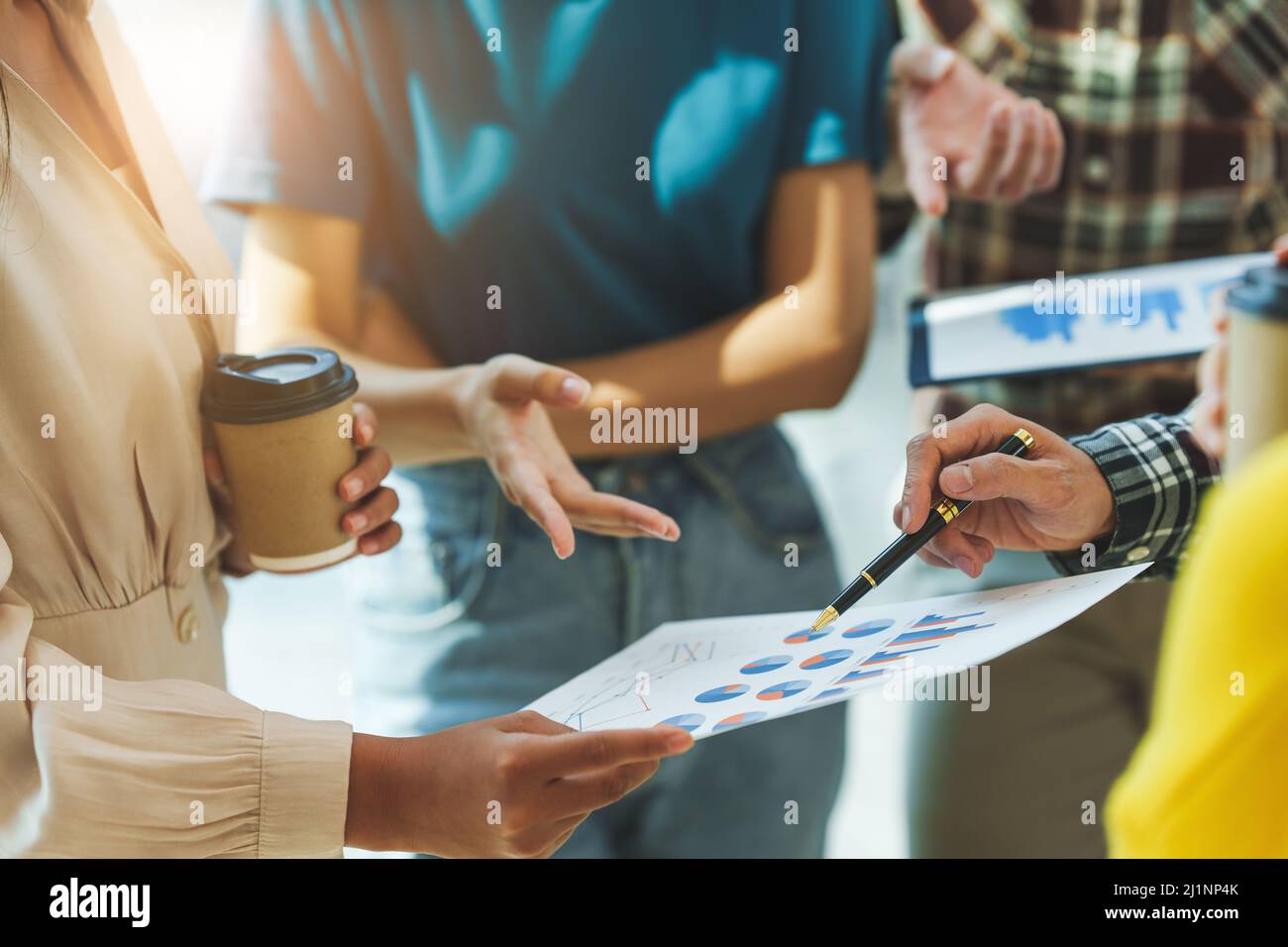 Business team Discussing and brainstorm idea about marketing at casual meeting room. Business consult concept. Stock Photo