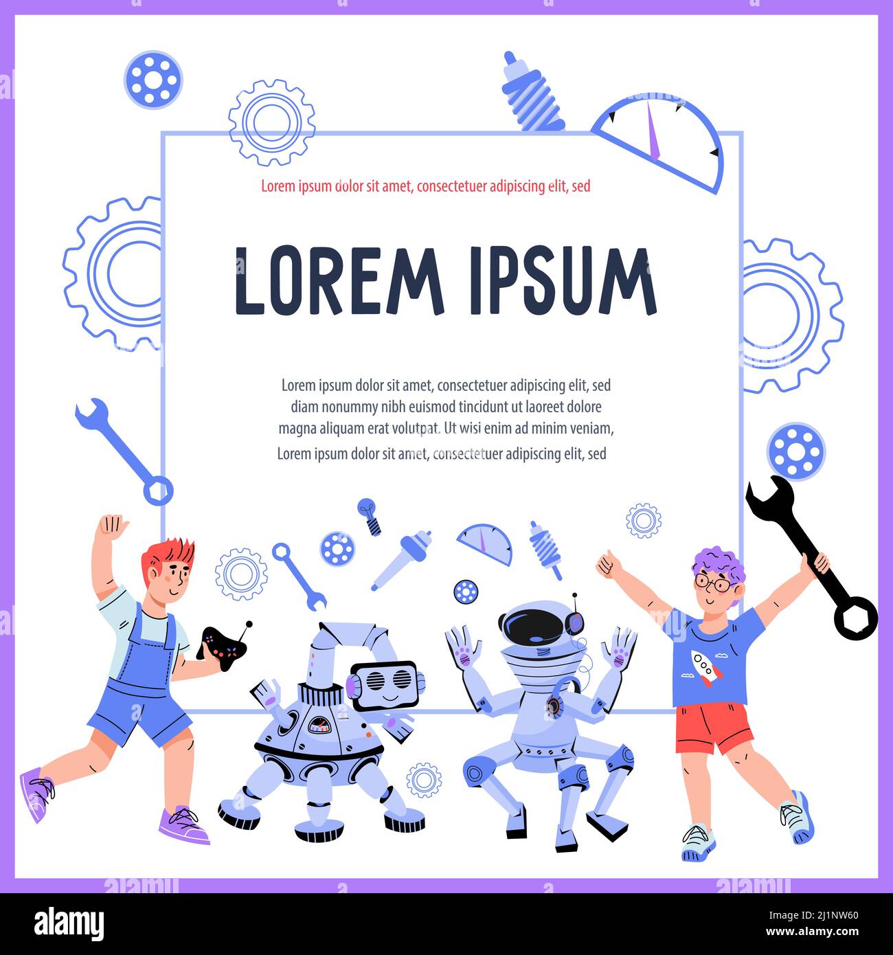 Kids robotics, programming and engineering banner template vector ...