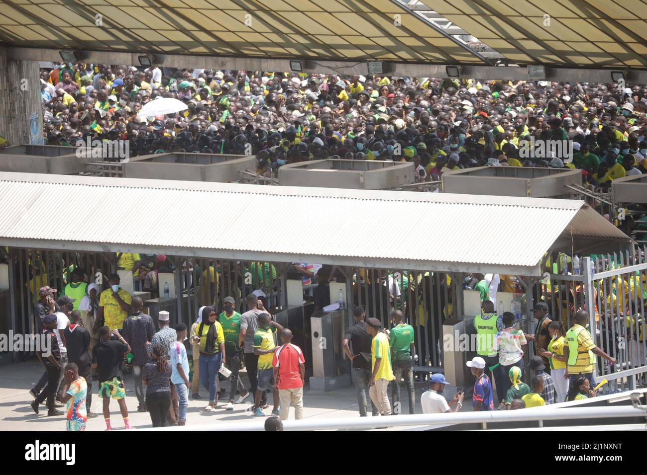 Football fans entering at the Benjamin Mkapa Stadium in Dar es Salaam to watch the match. PHOTO BY MICHAEL MATEMANGA Stock Photo