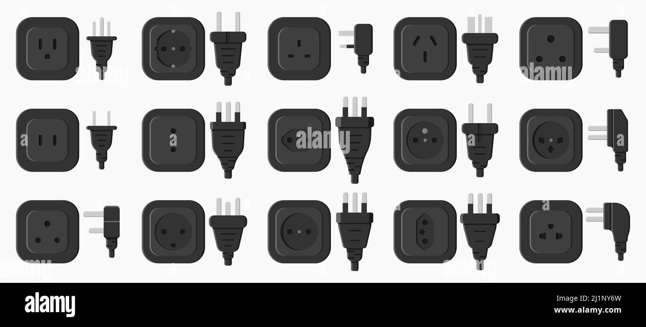 power outlet plug world standards shape icons set vector flat