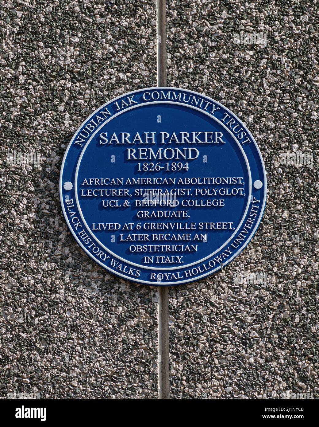 London, Camden, UK, March 25th 2022 - the Blue Plaque unveiled  for Abolitionist, Sarah Parker Remond, in Russell Square, London Stock Photo