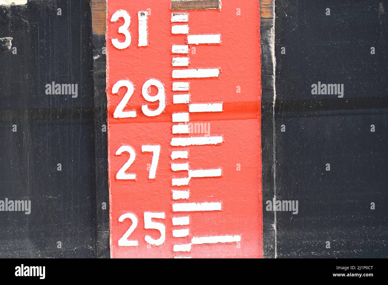 Vienna, Austria. Water level meter on a cargo ship Stock Photo