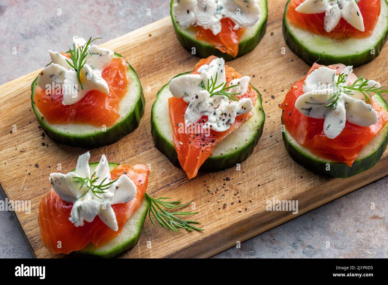 smoked salmon cucumber bites Stock Photo Alamy
