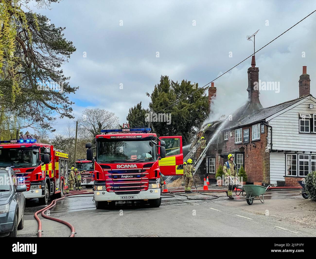 Saffron Walden, UK. 27th Mar, 2022. Fire today destroyed the famous AXE