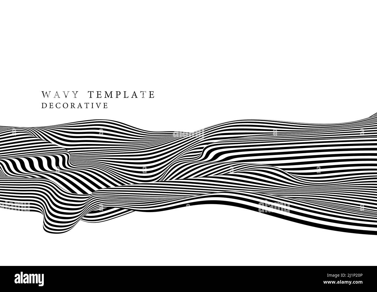 Abstract black and white op art lines pattern swirl wavy decorative template. Artwork design isolated background. Stock Vector