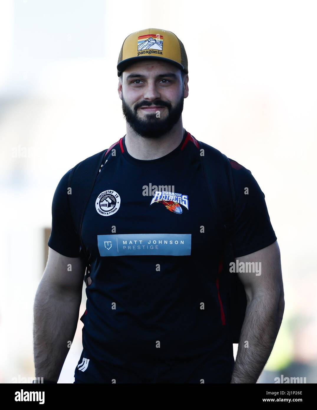 Barrow Raiders' Tom Hopkins arrives for the Betfred Challenge Cup at Craven Park, Barrow. Picture date: Sunday March 27, 2022. Stock Photo
