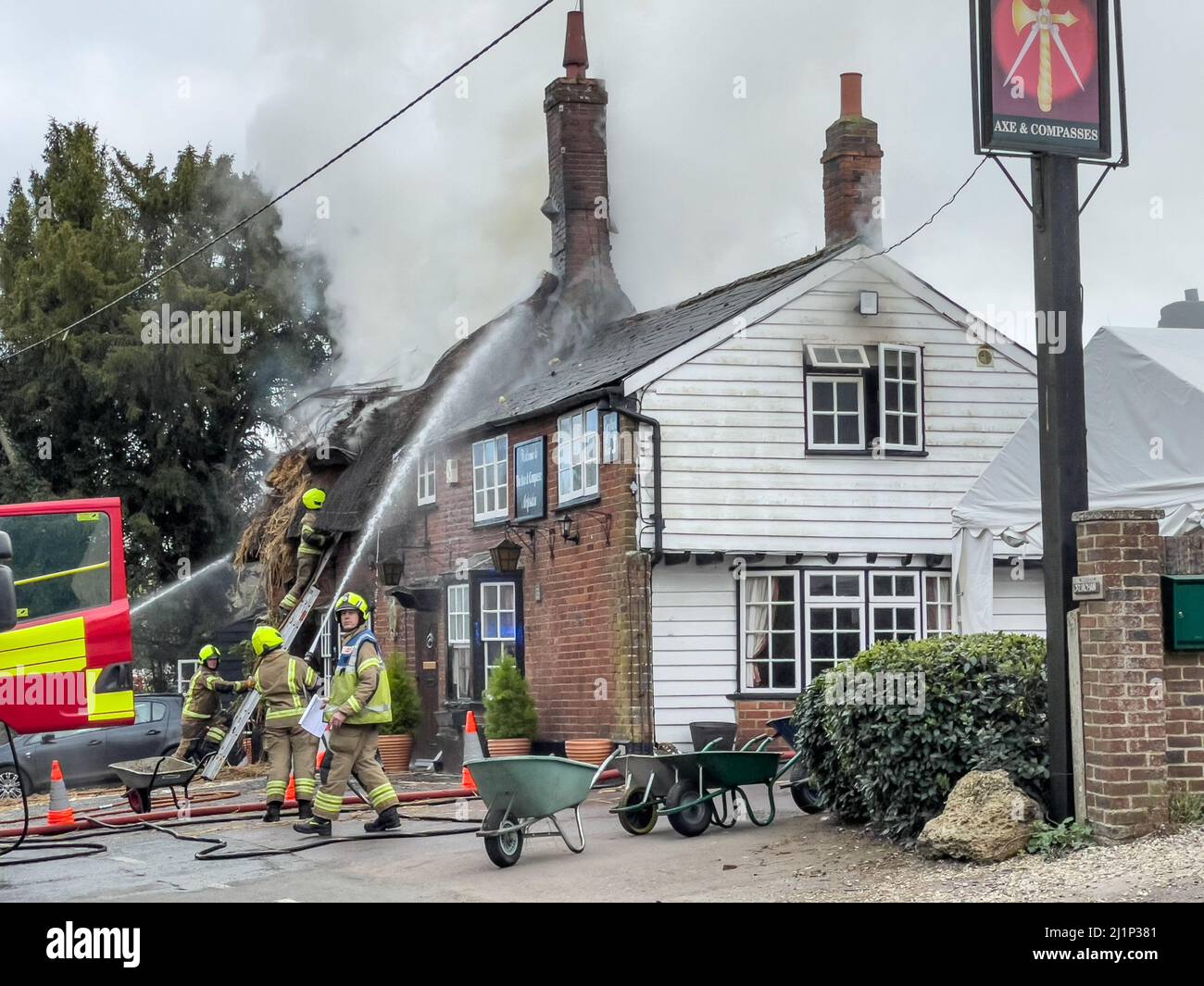 Saffron Walden, UK. 27th Mar, 2022. Fire today destroyed the famous AXE