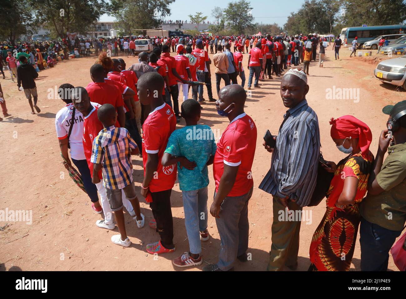 Football fans in line to enter the stadium in Kigoma region. PHOTO BY MICHAEL MATEMANGA Stock Photo