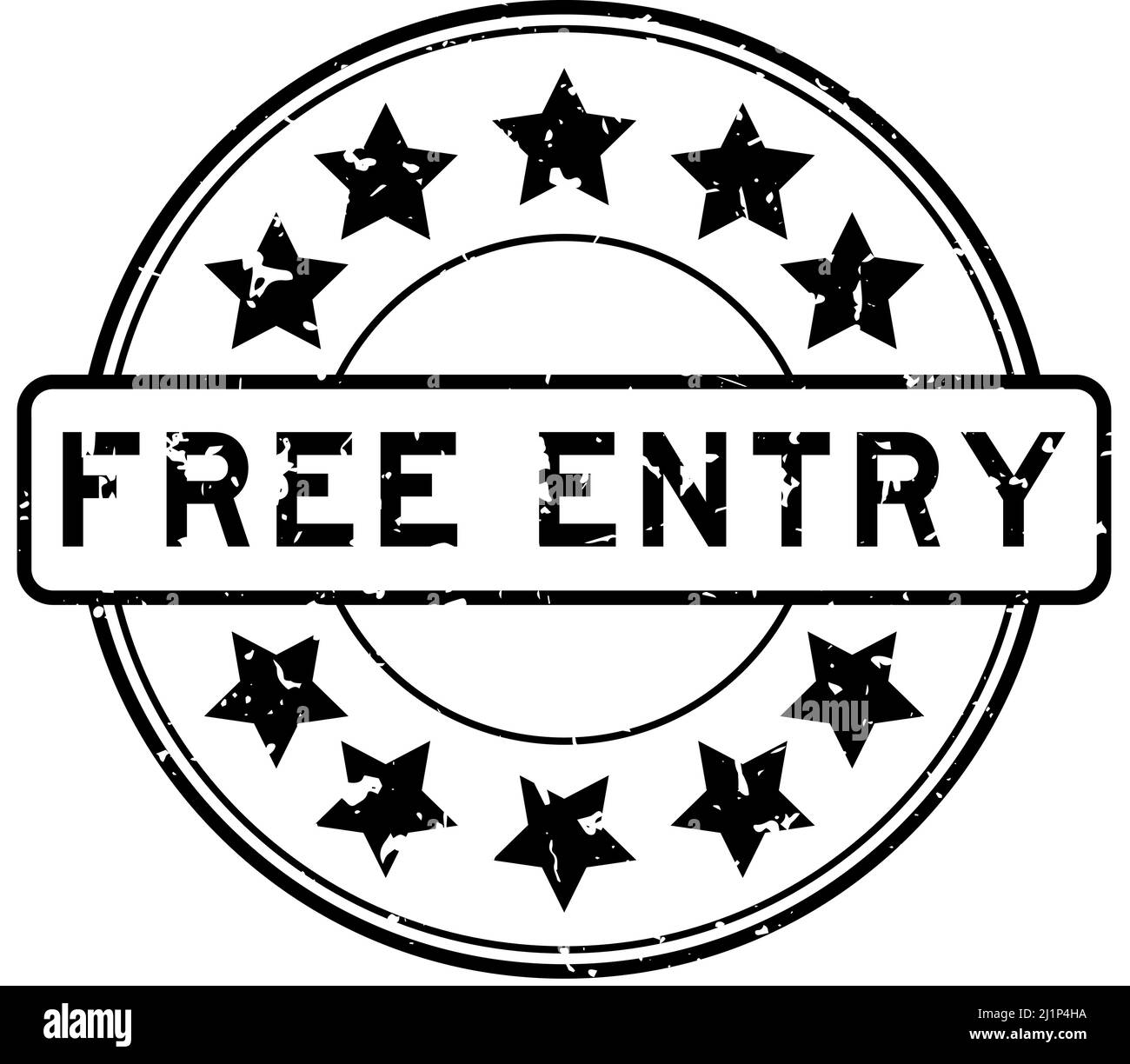 Grunge black free entry word with star icon round rubber seal stamp on white background Stock Vector