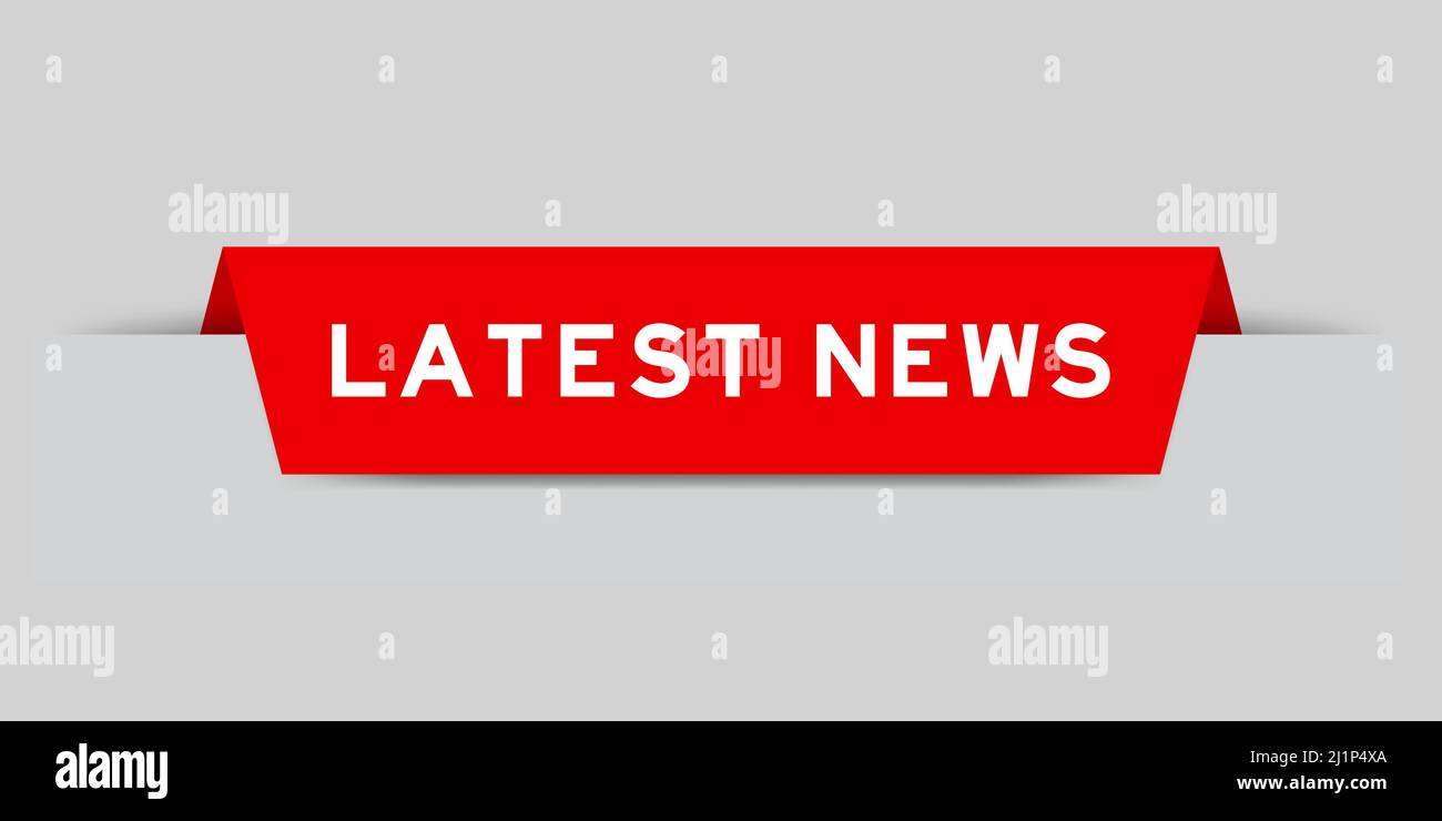 Red color inserted label with word latest news on gray background Stock Vector