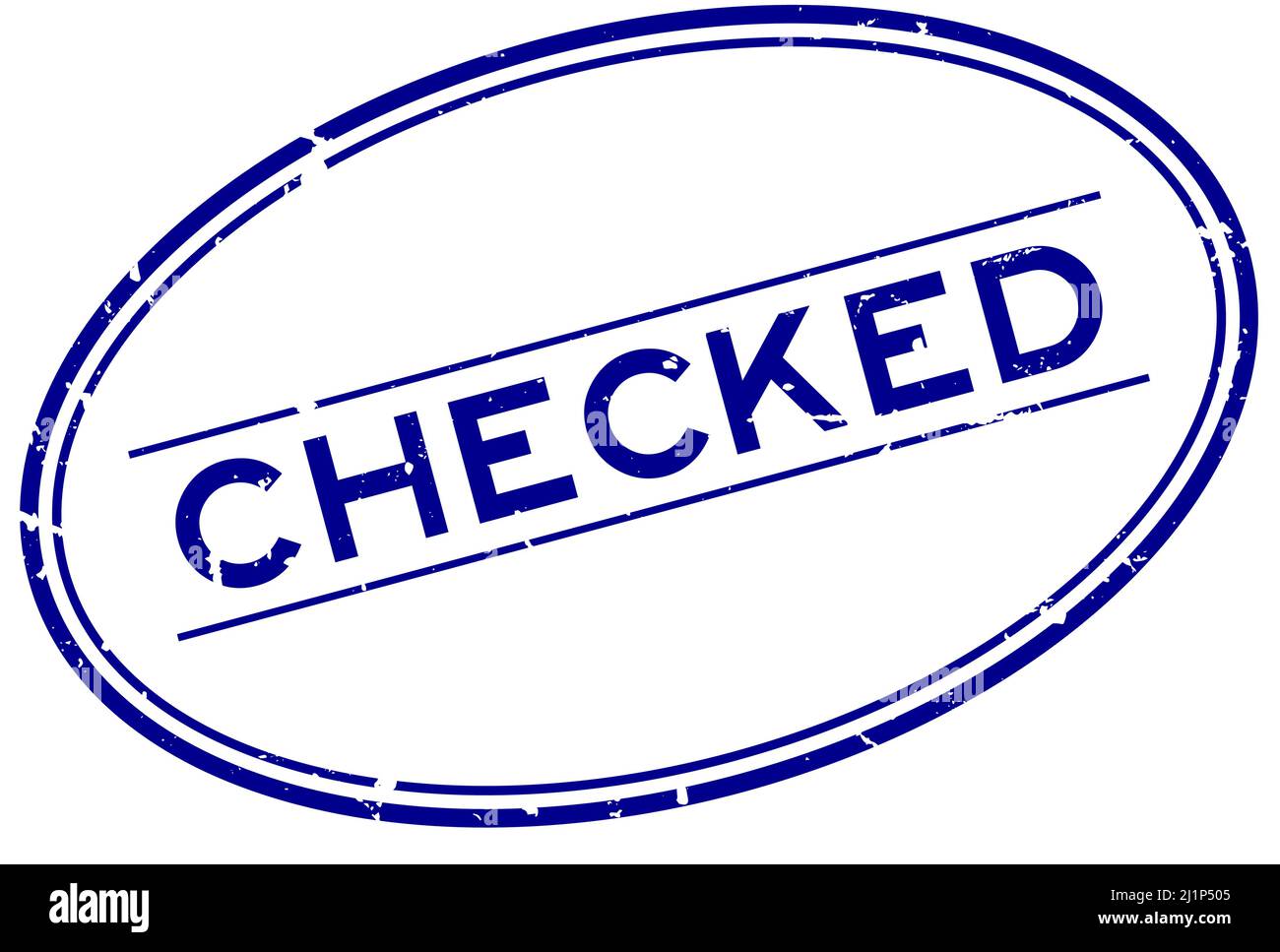 Grunge blue checked word oval rubber seal stamp on white background ...