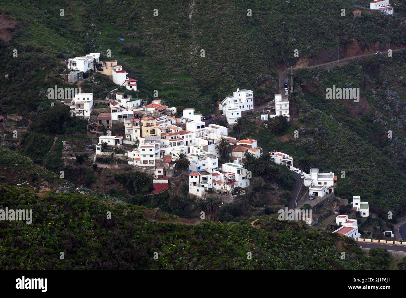 The Spanish village of Taganana nestled in the Anaga Mountains on the north coast of the island of Tenerife, Anaga Rural Park, Canary Islands, Spain. Stock Photo