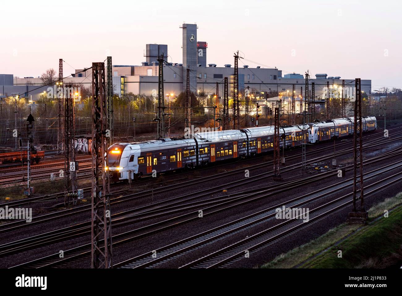 Mercedes Benz, Sprinter plant in Düsseldorf at the train tracks Stock Photo