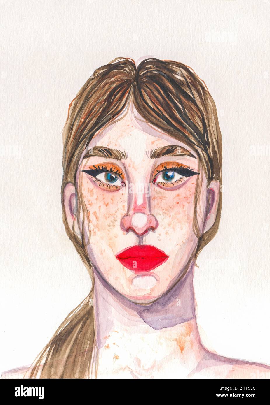 Beautiful young girl watercolor portrait Stock Photo - Alamy