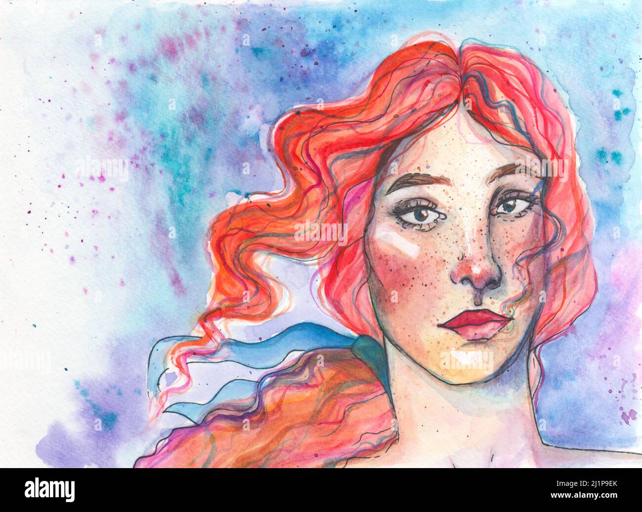 Beautiful young girl watercolor portrait Stock Photo - Alamy