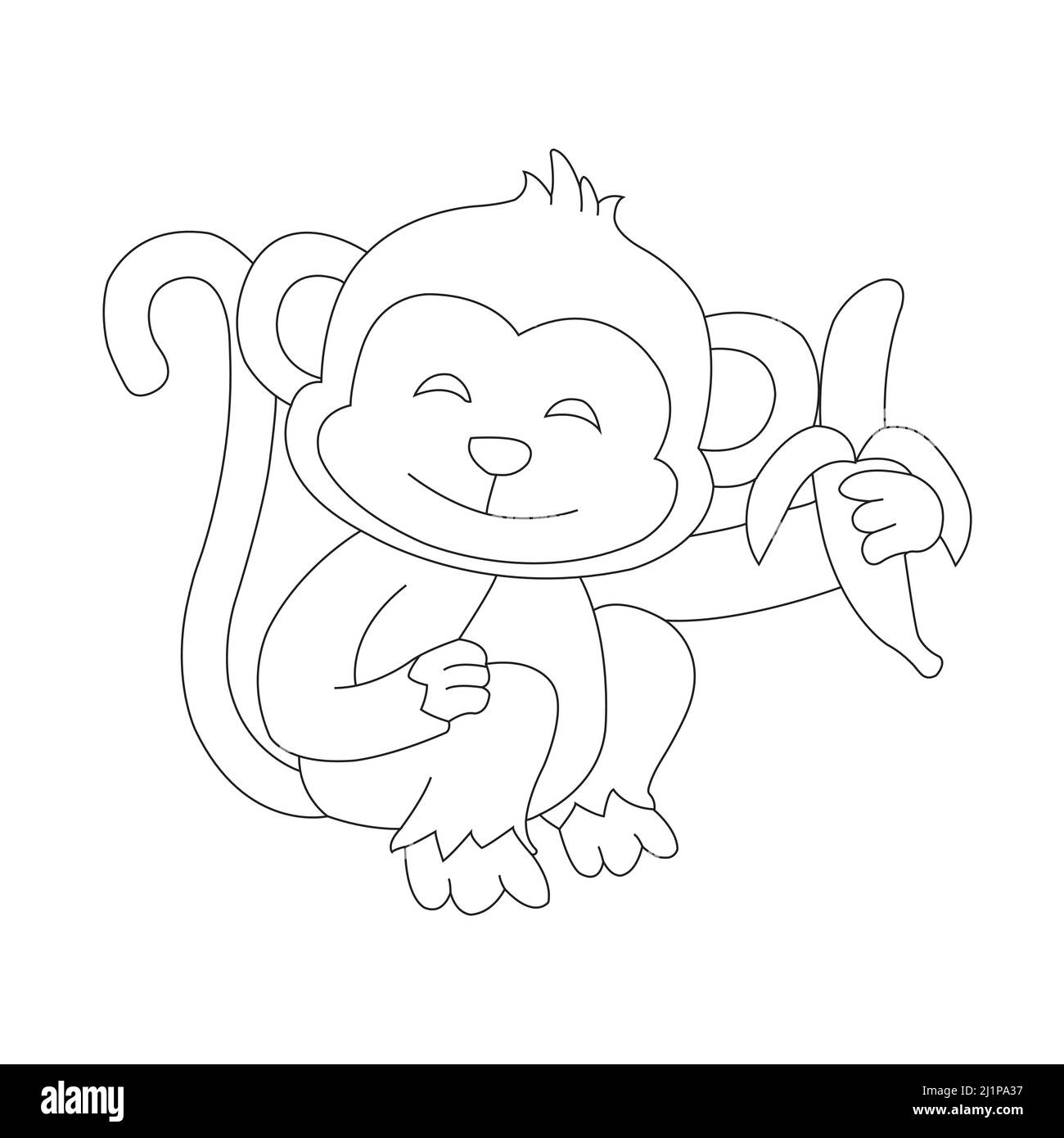 Cute little monkey outline coloring page for kids animal coloring book ...