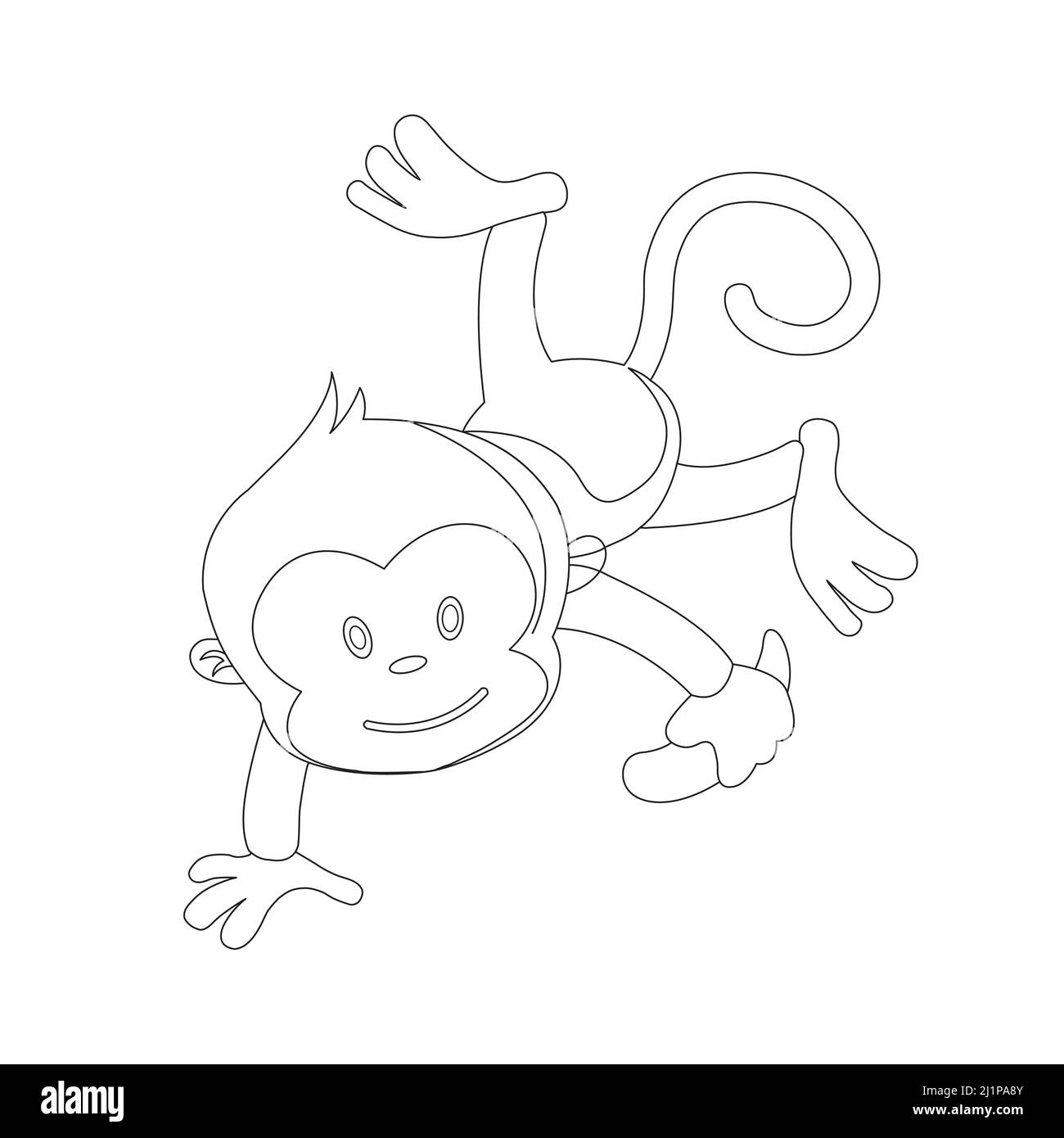Cute little monkey outline coloring page for kids animal coloring book cartoon vector ...